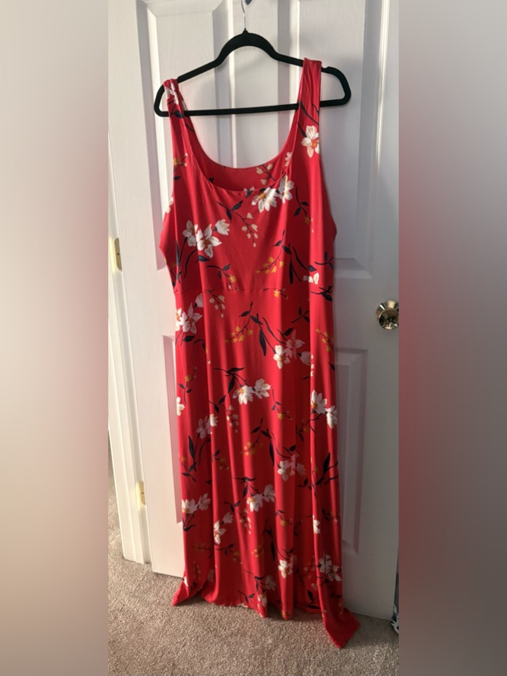 Red Floral Maxi Dress with White Blossom Print